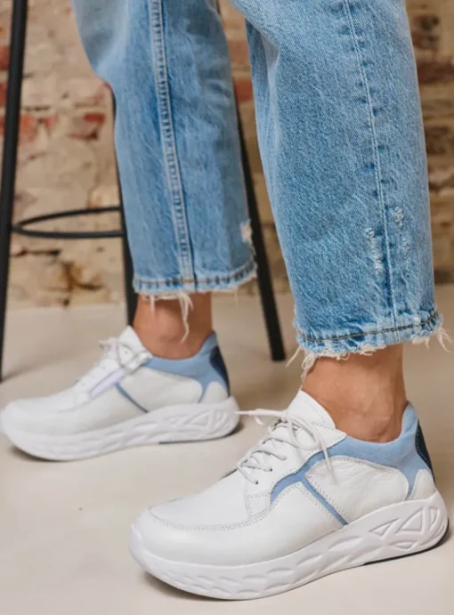 Bounce - wit/blauw leer