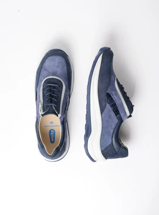 Cupar - denim combi leer