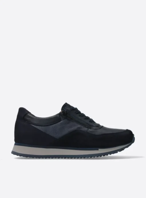 e-Runner - marineblauw combi leer