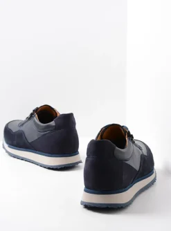 e-Runner - marineblauw combi leer