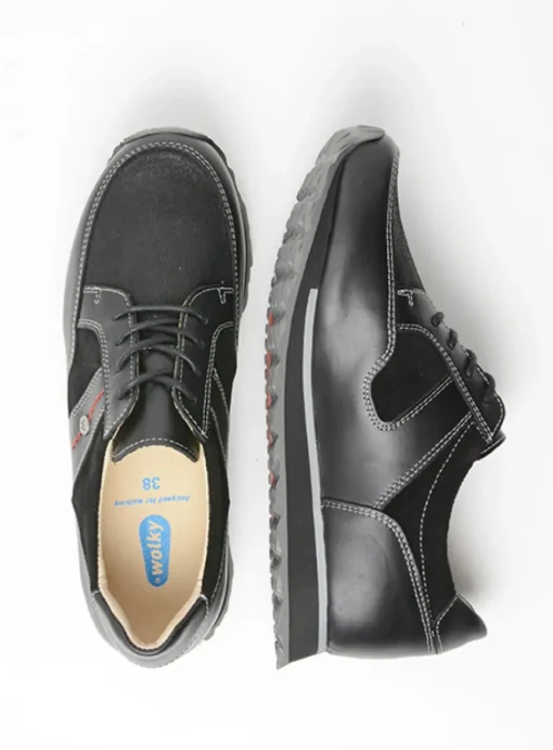e-Walk - zwart combi stretch leer