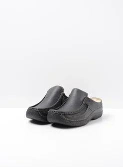 Roll Slide - zwart leer