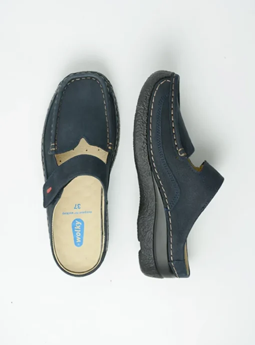 Roll Slipper - blauw nubuck