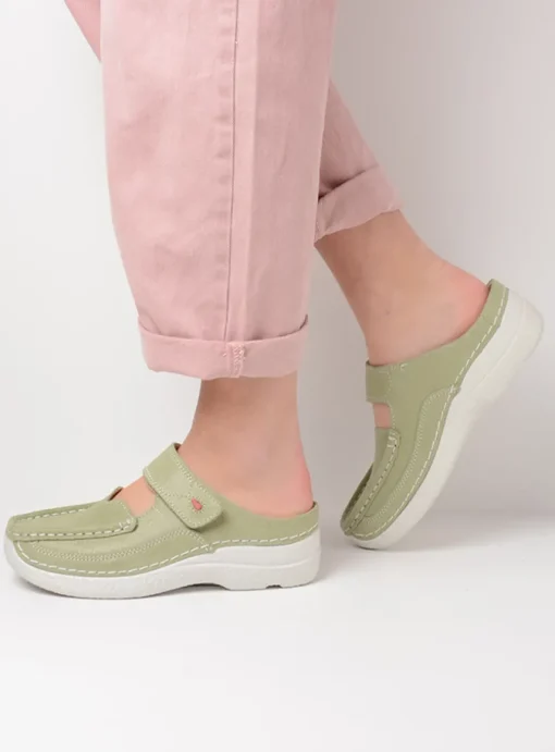 Roll Slipper - lichtgroen nubuck
