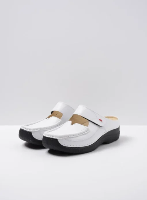 Roll Slipper - wit/zwart leer
